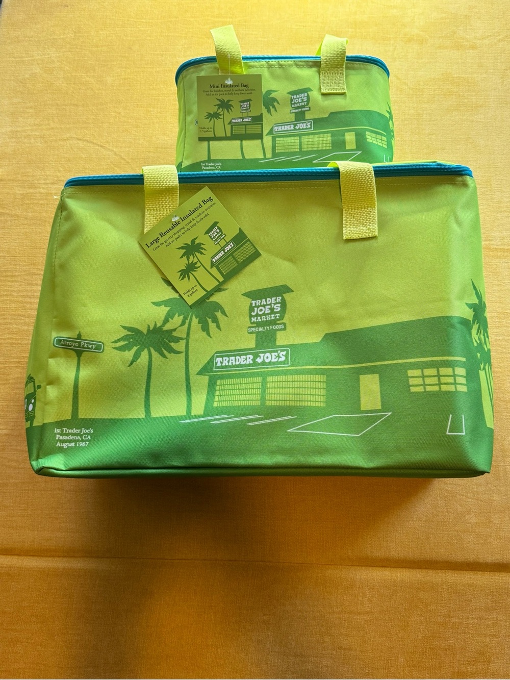 Trader Joe's Large & Mini Lime Green Insulated Cooler Bags Set